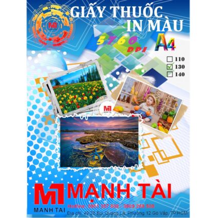 Giấy in màu 130g A4 (Giấy thuốc) (100 tờ/xấp) - Máy in & Vật tư chính hãng Mực In Mạnh Tài