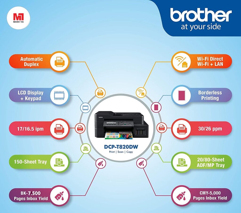 Máy In Phun Brother DCP-T820DW - Mực in Mạnh Tài