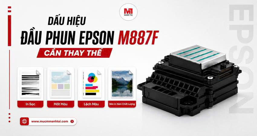 Dấu hiệu đầu phun Epson M887F bị hỏng gây sọc bản in mất màu và giảm chất lượng in