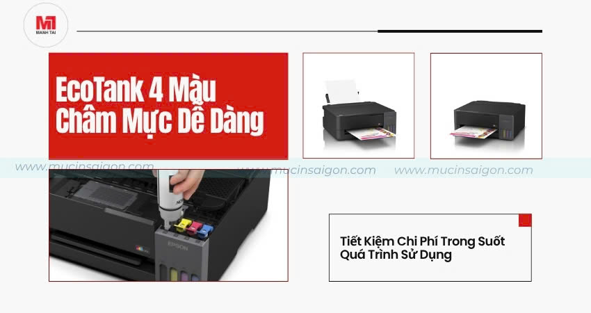 Máy In Phun Màu Epson L1310 A4 Chính Hãng 2 Hệ thống mực EcoTank trên máy in Epson L1310 giúp tối ưu chi phí sử dụng