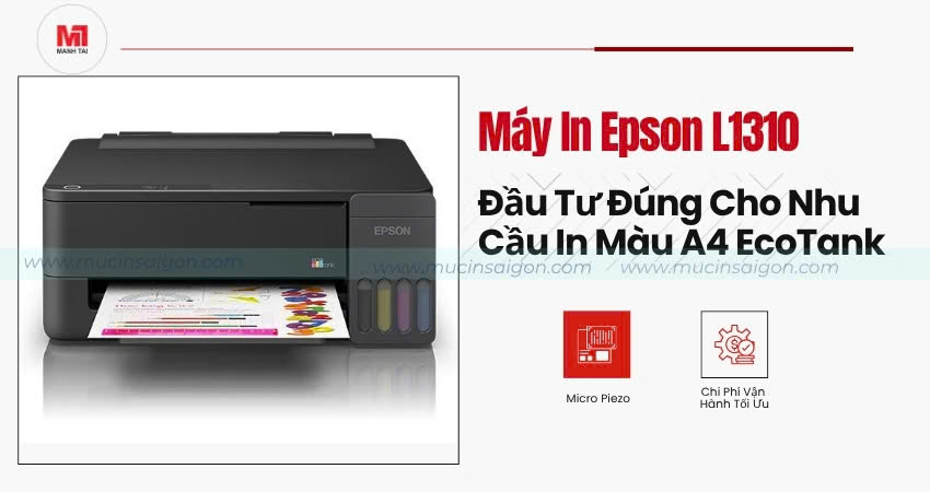 Máy In Phun Màu Epson L1310 A4 Chính Hãng 1 Máy in Epson L1310 đầu tư đúng cho nhu cầu in màu A4 với hệ thống mực EcoTank