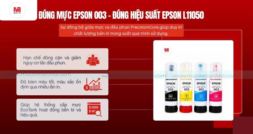Mực In Epson L11050 Chính Hãng 2 Mực Epson 003 chính hãng tương thích với máy in Epson L11050