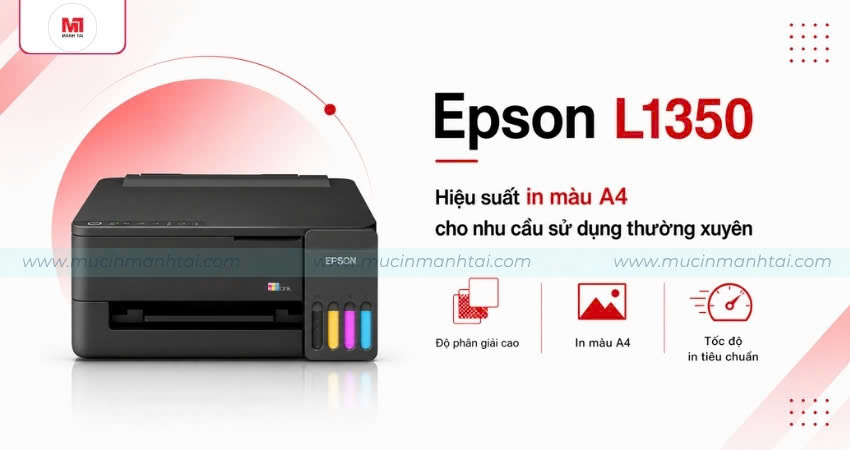 Máy In Epson EcoTank L1350 4 Máy in Epson L1350 với hiệu suất in màu A4 và khả năng in không viền