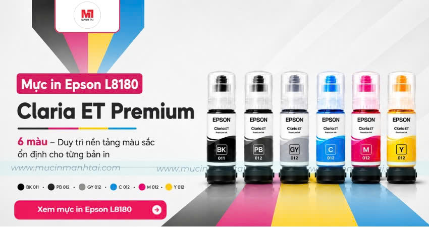 Mực In Epson L8180 Chính Hãng (011/012) - 6 Màu 1 Mực in Epson L8180 Claria ET Premium 6 màu 011 012