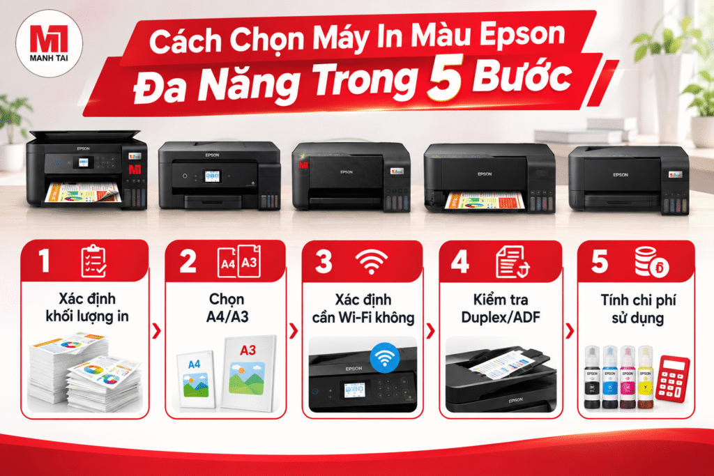 5 bước chọn máy in màu Epson đa năng theo nhu cầu sử dụng.