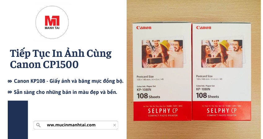 Giấy In Ảnh Canon KP-108IN Cho Canon CP1500 4 Canon KP108 cho Canon CP1500 gồm giấy ảnh và băng mực đồng bộ