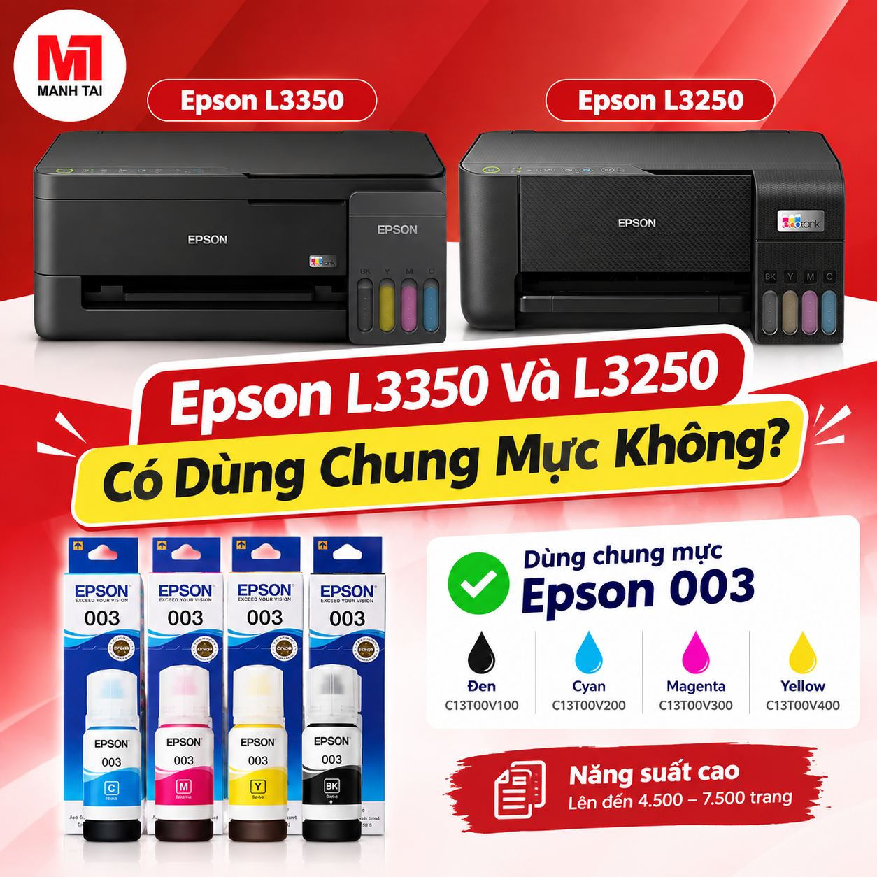 So Sánh Máy In Epson L3350 Và Epson L3250 Khác Gì Nên Chọn Máy Nào? 3 Epson L3350 và L3250 dùng chung mực Epson 003