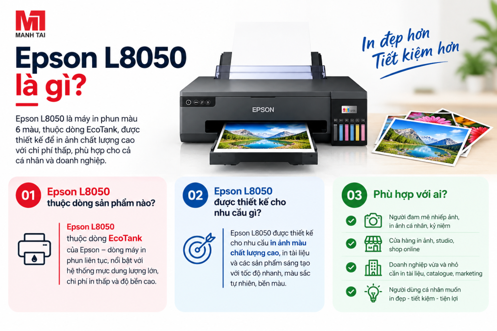 Epson L8050 có tốt không? Có nên mua không? 1 Epson L8050 là gì, máy in phun màu 6 màu EcoTank