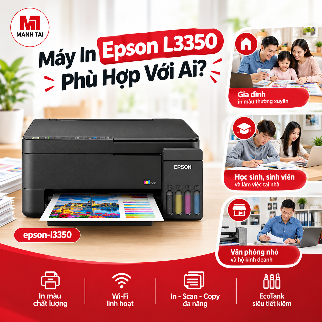 So Sánh Máy In Epson L3350 Và Epson L3250 Khác Gì Nên Chọn Máy Nào? 5 Máy in Epson L3350 phù hợp cho gia đình, sinh viên và văn phòng nhỏ
