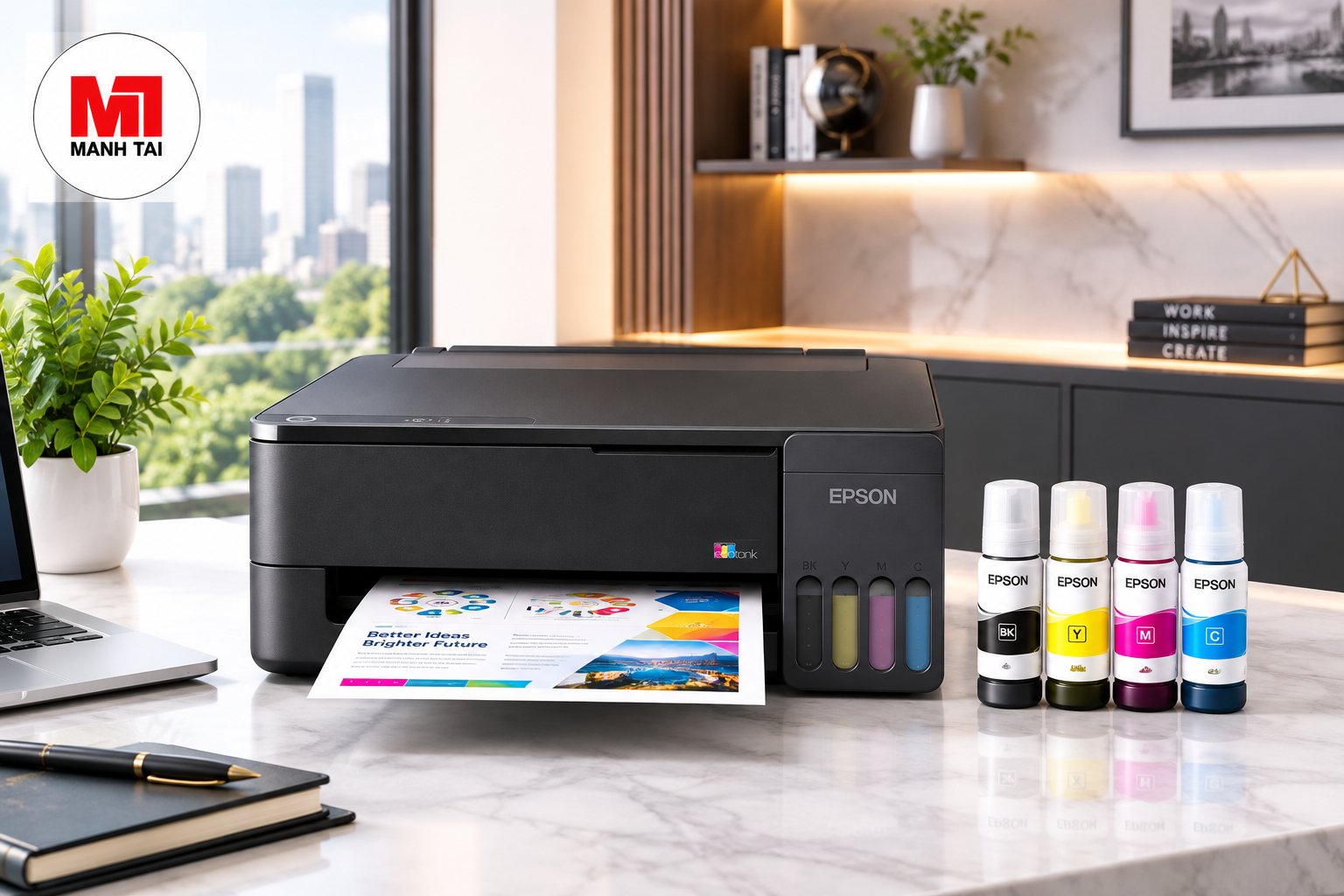Epson L3350 với khả năng in màu A4 chất lượng cao, đáp ứng nhu cầu gia đình và văn phòng.