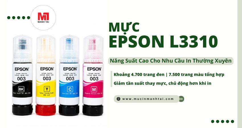 Mực In Epson L3310 2 Mực Epson L3310 năng suất 4.700 trang đen và 7.500 trang màu