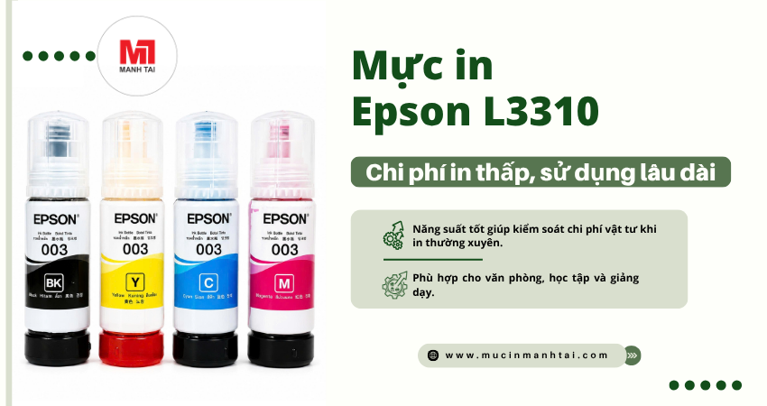 Mực In Epson L3310 3 Mực in Epson L3310 chi phí in thấp cho nhu cầu sử dụng lâu dài