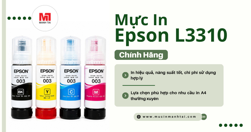 Mực In Epson L3310 4 Mực in Epson L3310 chính hãng cho nhu cầu in A4 thường xuyên