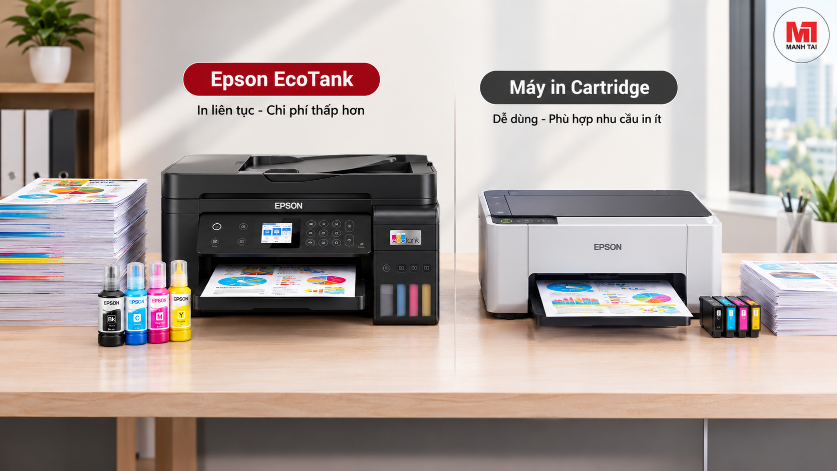 So sánh máy in Epson EcoTank và máy in cartridge